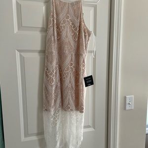 Lulu’s white/tan lace mini dress